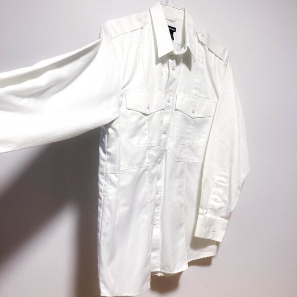 Mens uniform long sleeve shirt zip closure button down L White - Picture 2 of 15